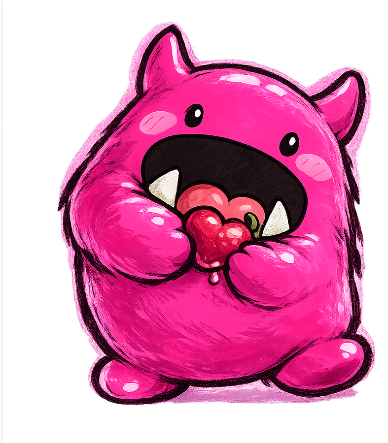 Gulpy biting a heart shaped treat