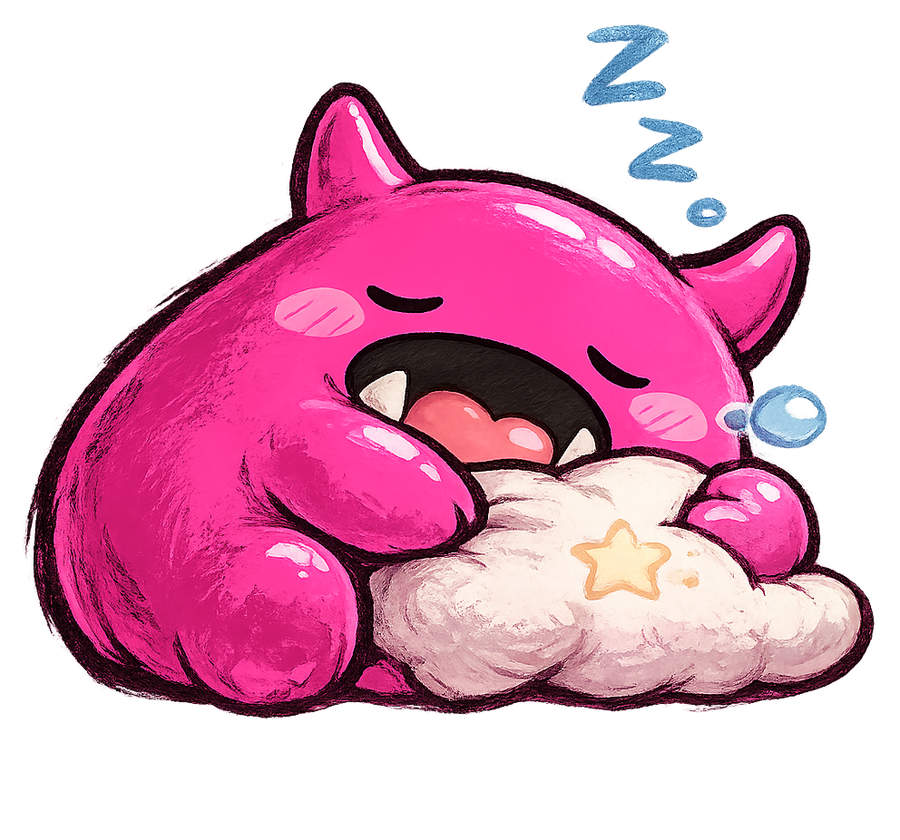 Gulpy sleeping with a cloud pillow